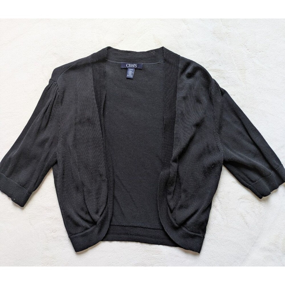 Black Chaps Cropped Knit Cardigan Bolero Sweater Three-Quarter Sleeves Size S